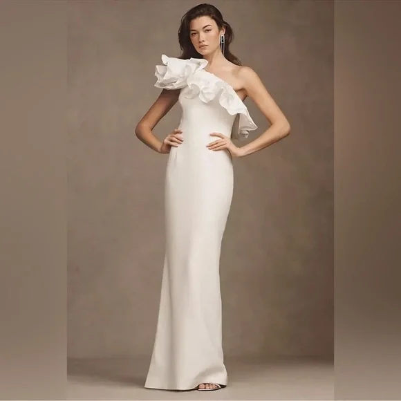 Rebecca Vallance Chloe Taffeta One Shoulder Crepe Column Gown - Picture 1 of 9